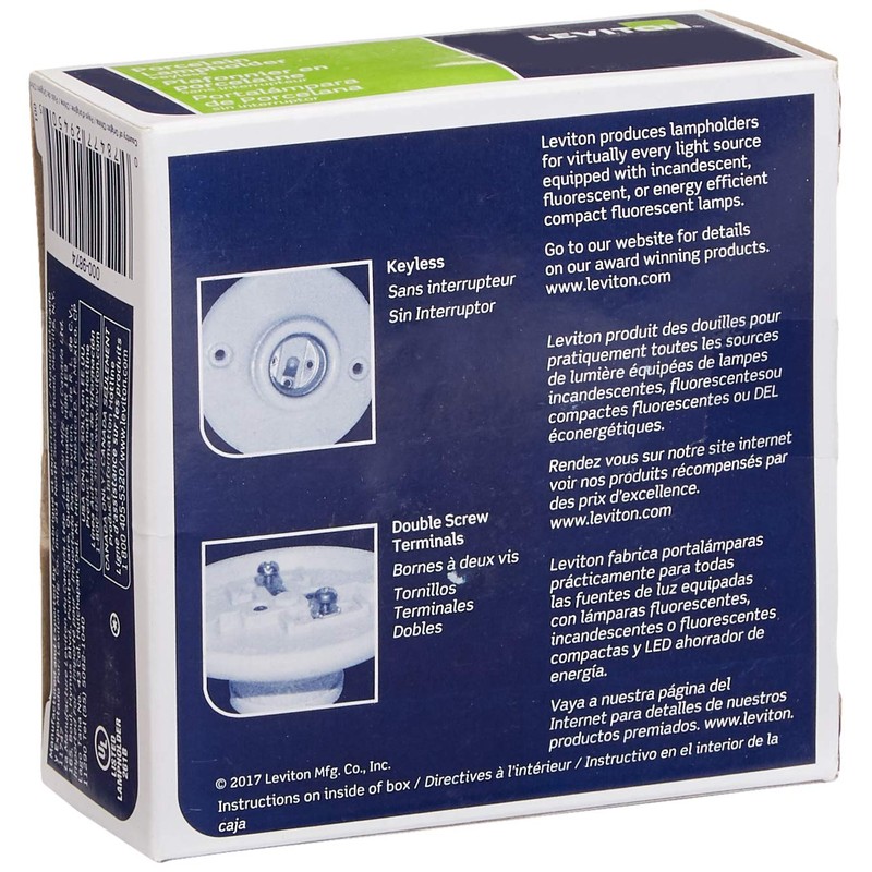 Leviton Porcelain Keyless Ceiling Lampholder, 3-3/4", 9874, White