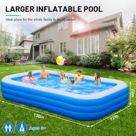 Inflatable Swimming Pool, 130" x 72" x 22" Oversized Thickened Blow Up Pool with Pump, Swimming Pools for Adults, Family, Backyard, Lawn, Garden, Summer Water Party