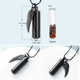 Cremation Jewelry for Ashes Pendant Urn Necklace Cylinder with Glass Vial Keepsake Ashes Memorial Jewelry (Angel Wings)