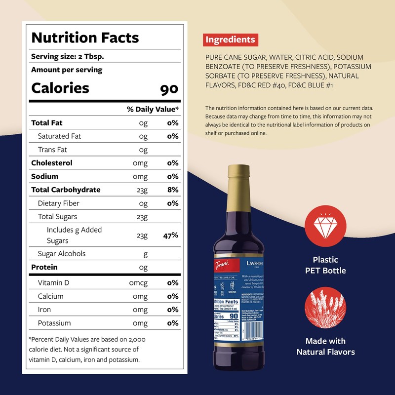 Torani Coffee Syrup, Lavender Flavored Syrup for Drinks, 25.4 Fl