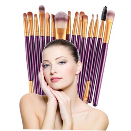 Baluue 15-Piece Professional Makeup Brush Set Nylon Bristles for Women Versatile Cosmetic Brushes for Blush Powder and Eye Makeup for Daily Use and Travel (Purple and Gold)