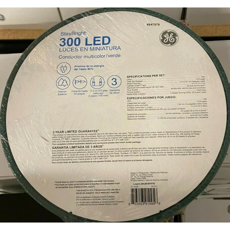 GE StayBright 300-Count 74.5-ft Multicolor LED Miniature Christmas String Lights