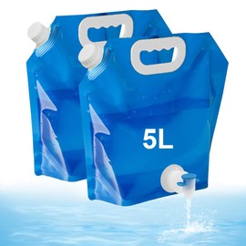 Ruayia Foldable Water Canister with Tap 5 L, Pack of 2, Water Container, Folding Canister, Drinking Water with Carry Handle, Water Container with Tight Lid, Hiking, Picnics, Water Storage at Home