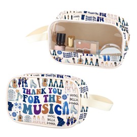 Musical Queen Clear Makeup Bag Thank You for The Music PU Leather Cosmetic Bag with Handle Mamma Musical Fans Gift (The Music PU)