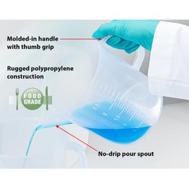 Globe Scientific 601159-1 Polypropylene Short Form Beaker with Handle, Molded Graduations, 3000mL Capacity