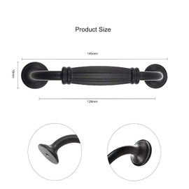 KanDery 6PCS Vintage Cabinet Handles, Chic Drawer Handles, Furniture Door Pull Handles, Antique Kitchen Cupboard Handles, 128mm Hole Center, Black