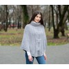 SAOL 100% Merino Wool Cable Knit Ladies Poncho Sweater (Grey)