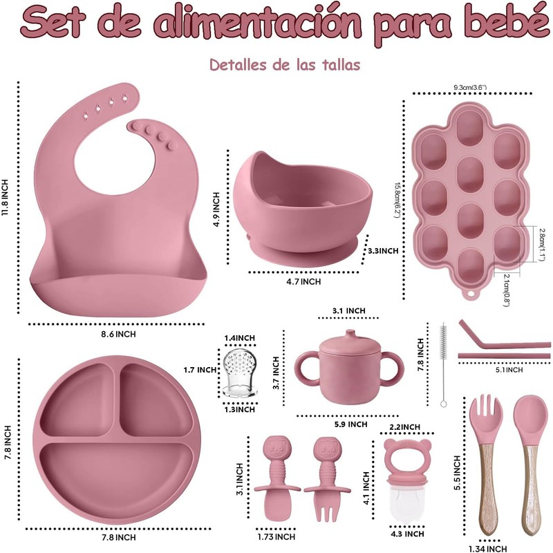 12PCS Vajillas Platos para Niño Silicona,Set Alimentacion Complementaria Niños,Set Alimentacion