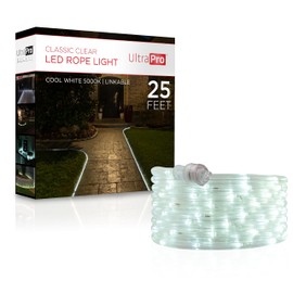 UltraPro LED Rope Lights, 25ft Classic Clear Rope, Cool White Light 5000K, Indoor/Outdoor, Flexible, Linkable, Durable, Rope Lights Outdoor, 54843