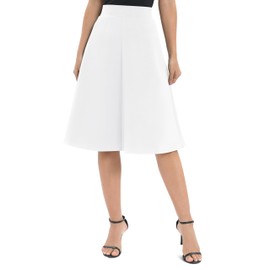 Urban CoCo Women's A-Line Elastic High Waist Flare Work Midi Knee Length Stretchy Skirt(XL, White)