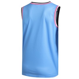 DEHANER Basketball Jerseys for Men Mesh Athletic Sports Uniform Team Classic T-Shirt Classic Tank Tops,Black Neckline-Light Blue Jersey,Men Size X-Large