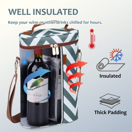 Tirrinia 2 Bottle Wine Gift Tote Carrier - Leakproof & Insulated Padded Versatile Wine Cooler Bag for Travel, BYOB Restaurant, Wine Tasting, Party, Dinner, Great Christmas Day Gift for Wine Lover,
