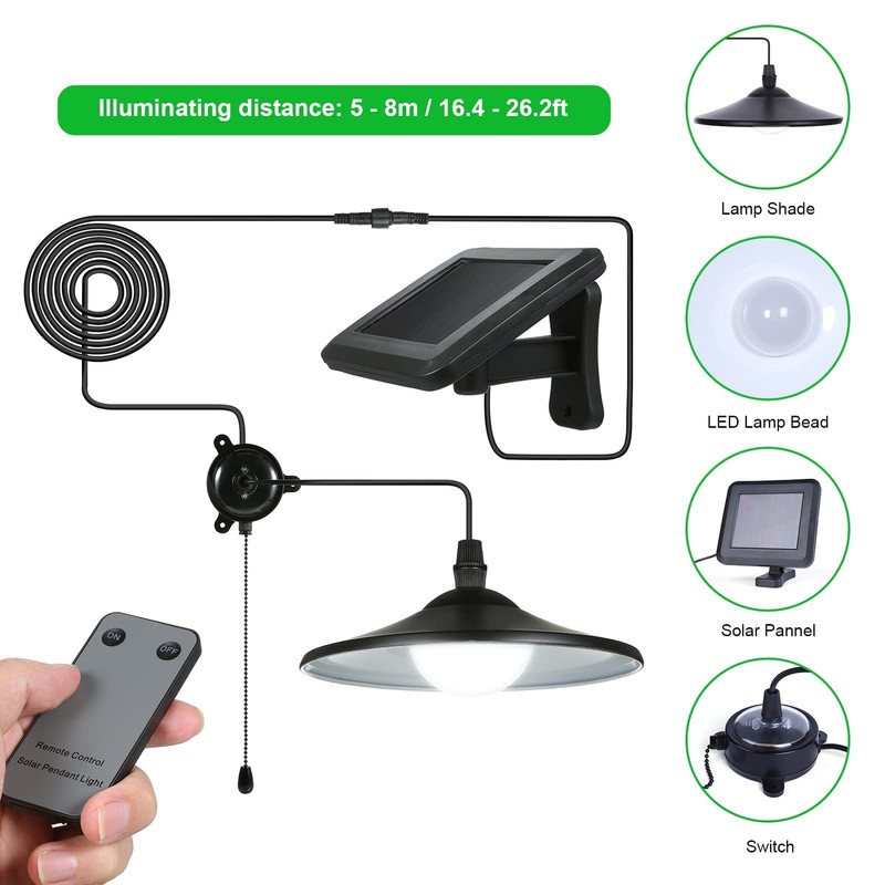 Lixada Solar Pendant Light Outdoor Indoor Hanging Light LED Shed