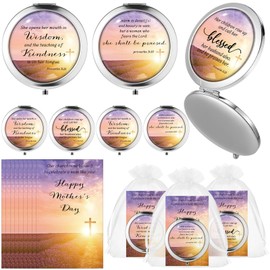 CroBlissful 24 Sets Mother's Day Church Gifts Bulk Christian Compact Makeup Mirror Bible Verse Round Pocket Mirror with Gift Cards Organza Bags for Women