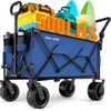 BEAU JARDIN Folding Push & Pull Beach Wagon 500 lbs Collapsible Foldable Wagons with Push Handle All Terrain Wheels Grocery Utility Camping Sports Garden Wagon Cart Blue