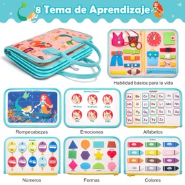 Juguetes Montessori Tablero Ocupado, 8 Páginas Libros Busy Board Educativos para Aprender Colores, Figuras, Letras,Juguetes Viaje Juegos Didácticos Regalo para Niños Niñas