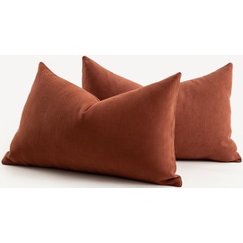 Mandioo Pack of 2 Chenille Cushion Covers Soft Comfortable Durable Throw Pillow Cases for Home Decor Sofa Couch Living Room Bedroom 12 x 20 Inch 30x50 cm Rust