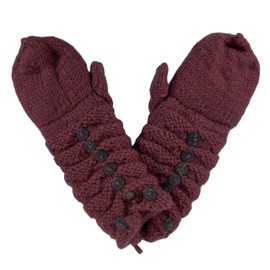 Agan Traders 1414 Wool Knit Folding Fingerless Mitten Glove Thick Chunky Warm Fleece Lined From Himalaya (Folding Burgundy)