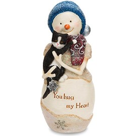 Pavilion Gift Company The Birchhearts-You Hug My Heart Snowman Figurine Holding Cat 5 Inch, 5", White