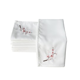 Elegant Embroidered Cloth Napkins 12 Pack Set, 20x20 Inch | Thick 220 GSM Absorbent Cotton Fabric | Soft, Washable Dinner Napkins with Plum Floral Design