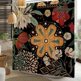 Sillsloso Boho Floral Shower Curtain Abstract Mid Century Tropical Leaves Colorful Bohemian Flowers Shower Curtains for Chic Elegant Bathroom Decorations Curtain Waterproof Fabric 72x72 inch