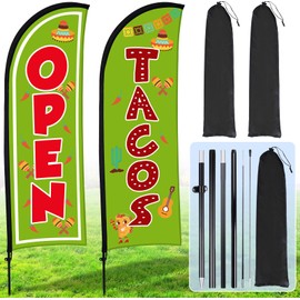 Buryeah Feather Banner Feather Flag Taco Sign Business Signs for Outside Open Flags for Businesses with Pole Ground Stake Portable for Mexican Restaurants, Diners, Markets (Green)