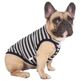 iChoue French Bulldog 100% Breathable Cotton Striped T Shirts Halloween Vest Clothes for Medium Dogs Tank Tops Frenchie Pug English Boston Terrier Pitbull Grey Black Stripes - Large Plus