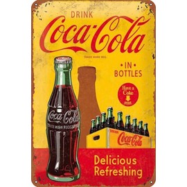 Coca Cola Metal Tin Sign Delicious Refreshing Poster Retro Metal Sign Vintage Tin Sign for Cafe Bar Home Wall Decor 12 X 8 inch