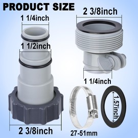4 Pack Pool Hose Adapter with Clamp Washer 2 Types Conversion Connector Replacement 1.5" to 1.25" Pools Pump Hose Adapter for Intex Threaded Connection Pump Hoses Above Ground Pool Accessories