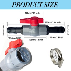 ZLLZPZD Ball Valve with Hose Connector, 40mm PVC Ball Valve, Shut-Off Valve, Pool Shut-Off Valve Incl. 1 Shut-Off Valve Internal Thread 1 1/4"(40mm) and 2 Hose Nozzles 32mm