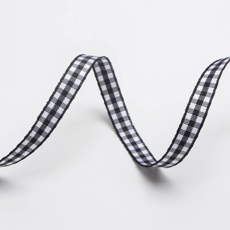 Ribbli Navy and White Gingham Ribbon,100% Polyester Woven Edge,3/8 Inch
