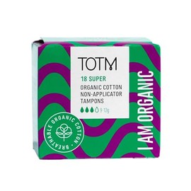 TOTM Organic Cotton Super Non-Applicator Tampons, Pack of 18