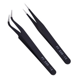 Beauties Factory 2 pcs Stainless Steel Curved & Straight Tweezers, Black Nail Art Beauty Tweezers Nippers Pointed Clip Professional Nail Art Tool