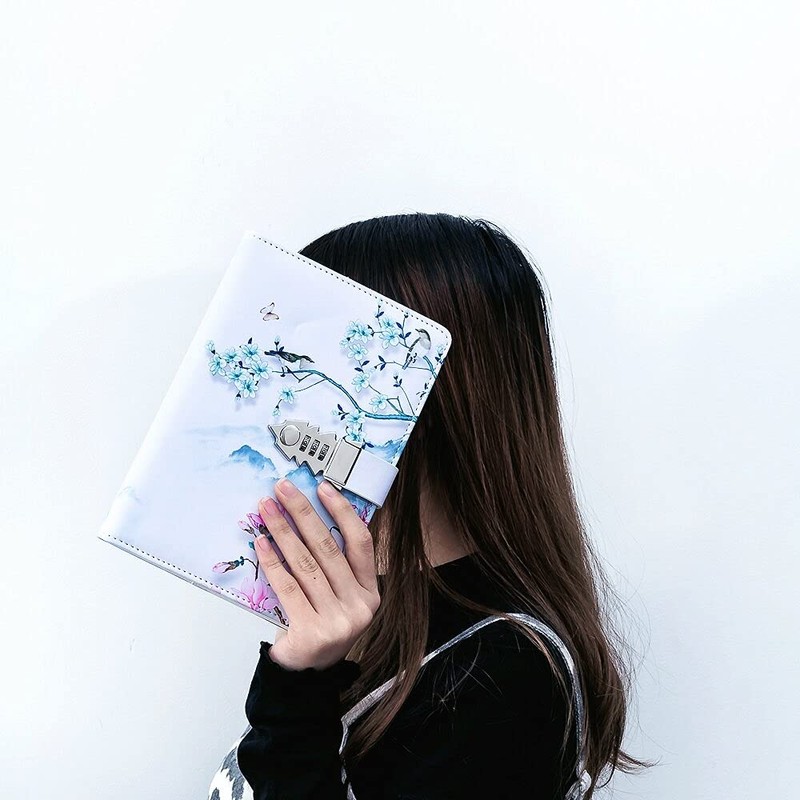 A5 PU Leather Journal with Password Lock for Women,Composition Notebook