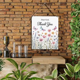 Dear God, Thank You Decor sign, Bible Verses Christian Prayer Room Wall Art Wooden Hanging Plaque 10 x 8 Inch, for Office Bedroom Living Room Home Decor Gifts