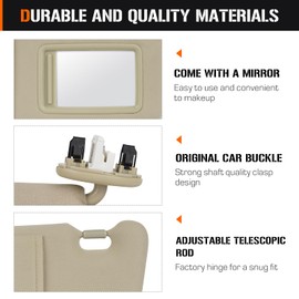 Left & Right Sun Visor with Light for Toyota Camry 2007-2011 with Sunroof, Driver & Passenger Side Beige Sunvisor Replace 74320-06800-B0 74310-06800-B0