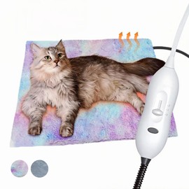 Heating Pad for Cats, Waterproof Electric Heated Cat Bed Indoor with Chew Resistant Cord, Soft Washable Cover, Two Level Adjustable Temperature Pet Bed Warmer-Medium 17.7x17.7x0.5, (Grey)