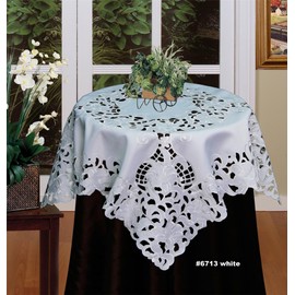 Creative Linens Embroidered Floral Tablecloth 33" Square White Topper