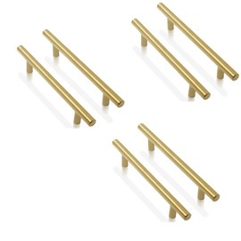 ANSIEDIO 6 Pack Kitchen Cupboard Handles Gold Cabinet Handles 128mm - Handles for Cupboards & Draws, Stainless Steel T Bar Pulls for Kitchen, Bathroom, Wardrobe
