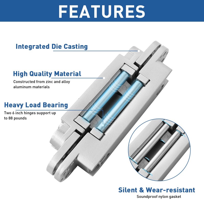 TamBee Invisible Hinge Hidden Door Hinges - Silver, Zinc Alloy,