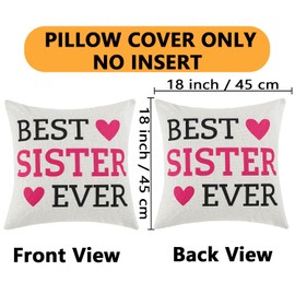 Madizz BEST Sister EVER Cushion Cover Gift Idea for Sister 18 x 18 Inch, Birthday Gift Christmas Thanksgiving Day Gifts