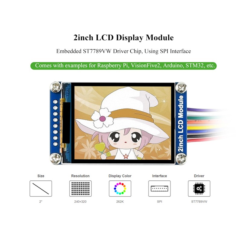 Waveshare 2inch Mini LCD Screen - Compatible with Raspberry Pi/Arduino/STM32,