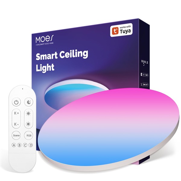 MOES Smart LED Ceiling Light, 2500LM WiFi Flush Mount, Color