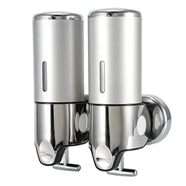 Oumefar Dispensador de Jabón líquido baño Pared Doble 500ml, Plástico ABS | Dosificador de Champú y Acondicionador para Ducha con Ventana Visual, Plat