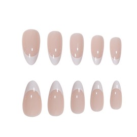 BAOYAALIN Press on Nails Almond Shaped Medium French Tips White Fake Nails Full Cover False Acrylic Glue Stick on Nail for Women Girls 24Pcs