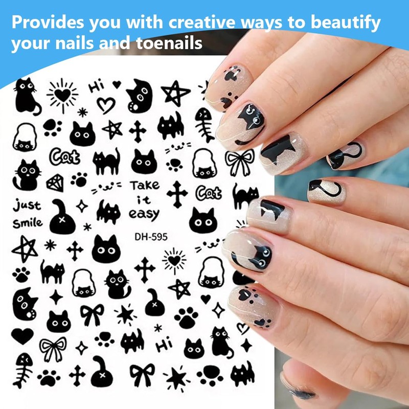 LQIOACU 4 Sheets Cat Nail Stickers, Cat Nail Stickers, Cat
