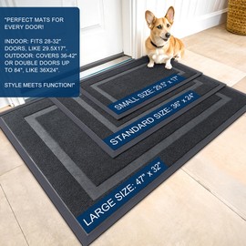 OLANLY 2-Pack Front Door Mats Indoor Outdoor Entrance, Waterproof All-Season All-Weather, Sturdy Natural Rubber, Fade Resistant, Low Profile, Easy Clean Patio Porch Entryway Mats, 36x24, Grey