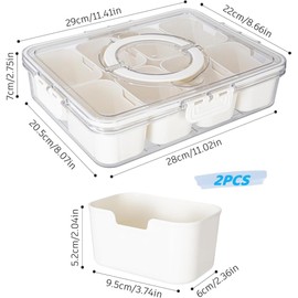 WACOI Divided Snack Serving Tray with Lid and Handle Travel Snackle Charcuterie Container Portable Storage Organizer for Candy, Fruits, Nuts, Snacks, Party, Picnic 2 Packs White