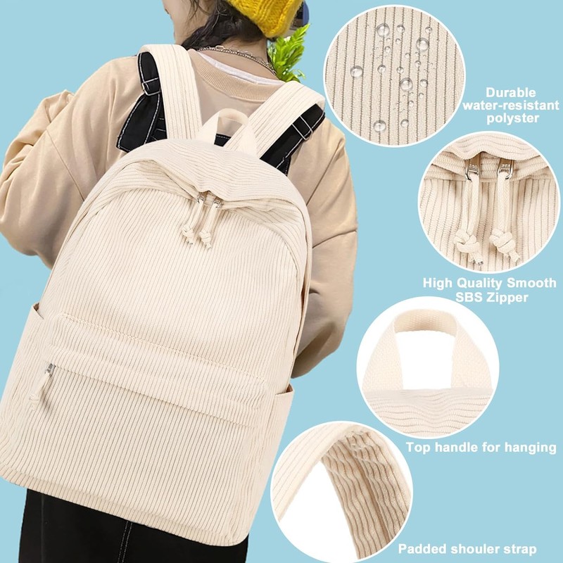 BLUBOON Backpack for Women School Backpack Travel Hiking (Corduroy Beige)