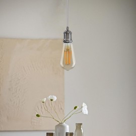 LEDSone Copper Vintage Metal Ceiling Pendant Light Fitting, Brown Round Braided Flex 1m Cable, E27 Lamp Holder Suspended Pendant Light Fitting Kit for Indoor Lightings (Copper) (chrom)